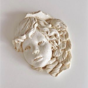 Vintage MCM Stone and Marble Cherub Wall Hanging